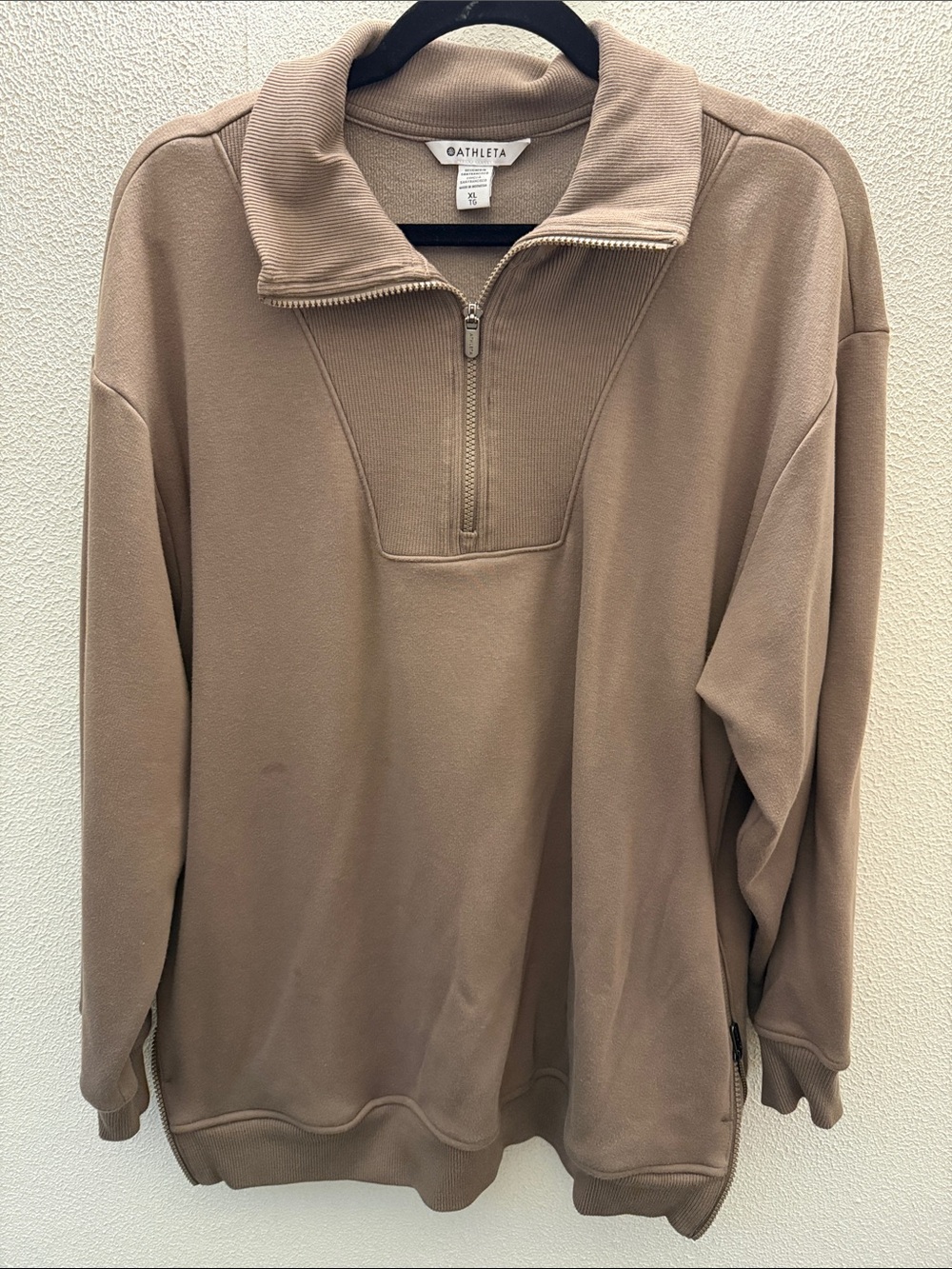 Athleta Quarter-Zip Sweatshirt in Taupe Brown